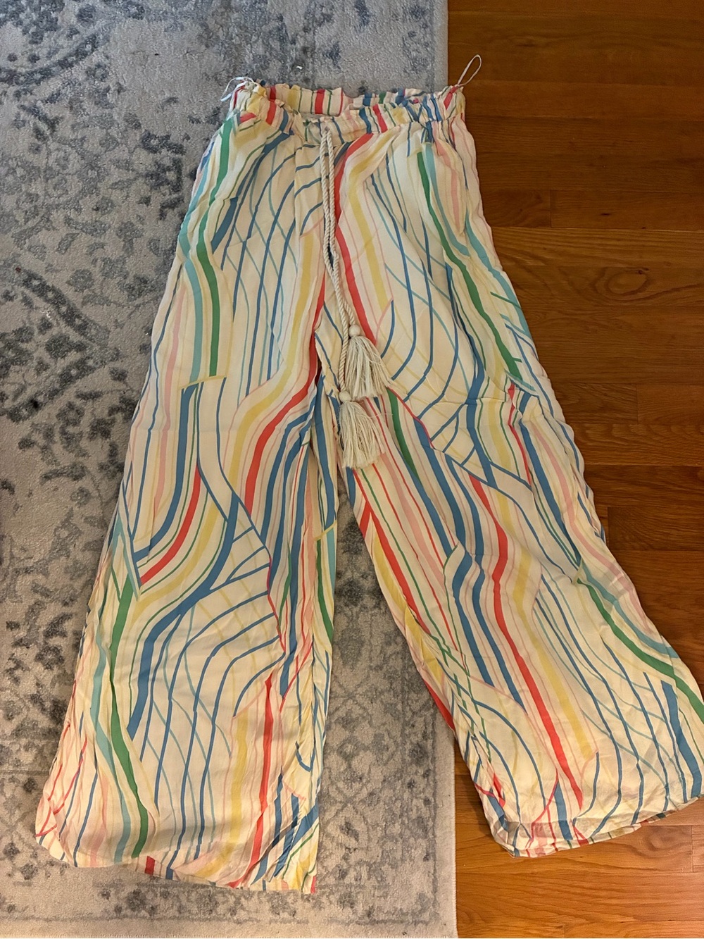 Elan Colorful Striped Wide-Leg Drawstring Pants - medium